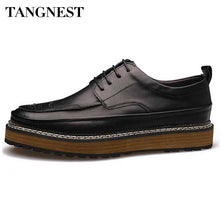 Tangnest Men Brogue Shoes 2017 New Men Platforms Flats Classic Man's Split Leather Shoes Casual Dress Shoes Size 38~44 XMR2452