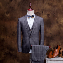 Classic Retro England Plaid Style Men Suit Blazer+Vest+Pants,Fashion Elegant Men Dress Business Casual Style