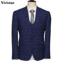 (Jackets+Pants+Vests) New Arrival Black Plaid & Blue Plaid Slim Fit Fashion Brand Men Business Dress Suits F1572