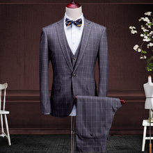 Classic Retro England Plaid Style Men Suit Blazer+Vest+Pants,Fashion Elegant Men Dress Business Casual Style
