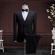 Classic Retro England Plaid Style Men Suit Blazer+Vest+Pants,Fashion Elegant Men Dress Business Casual Style