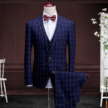 Classic Retro England Plaid Style Men Suit Blazer+Vest+Pants,Fashion Elegant Men Dress Business Casual Style