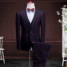 Classic Retro England Plaid Style Men Suit Blazer+Vest+Pants,Fashion Elegant Men Dress Business Casual Style