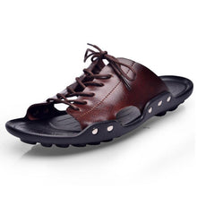 Tangnest Men Lace UP Sandals Retro PU Leather Slippers Men Casual Open Toe Beach Shoes Cut-out Sandals Size 38~44 XMT18