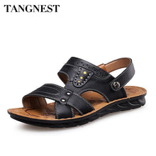 Tangnest Summer Man Casual Sandals Fashion Leather Slip-On Solid Man Breathable Open Toe Flats Male Leisure Shoes XML225