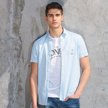 Pioneer Camp new summer casual shirt men brand clothing solid short sleeve shirt male top quality light blue shirts ADC701037