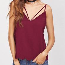 Women Camisole Tank Top Summer Sexy Spaghetti Strap V Neck Bandage Camis Black wine Casual Scallop Hem Strappy Cami Top
