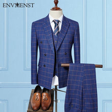Tailored Made Double Breasted Man Suits Business Blazer Plaid Classic Tuxedos Check Wedding Suit (Jacket+Vest+pant)
