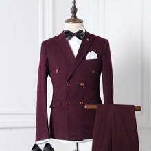 Double Breasted striped casual 2 PCS Jacket+Pants suits men,men's Wine Business suits M-2XL