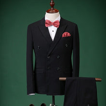 Double Breasted striped casual 2 PCS Jacket+Pants suits men,men's Wine Business suits M-2XL