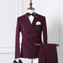 Double Breasted striped casual 2 PCS Jacket+Pants suits men,men's Wine Business suits M-2XL