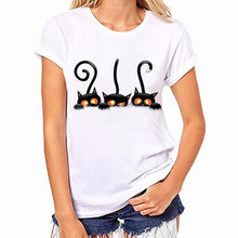 Women All-Match White T Shirt Girls Plus Size Cute Cat Print Tees Shirt Short Sleeve Cotton Female Camiseta Feminina Tee Shirt