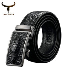 COWATHER 2016 New arrival luxury cow leather belts for men good alligator pattern automatic buckle mens belt  original brand