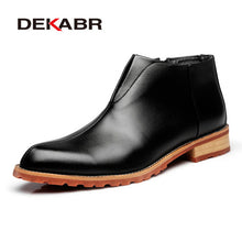 DEKABR Men Boots Fashion High Quality Comfortable Ankle Boots Casual Autumn Genuine Leather Boots Men Flat Shoes Business Shoes