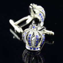 Stainless Steel Vintage Mens Wedding Gift Imperial Crown Cufflinks Blue