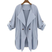 FEITONG Autumn Winter Coat New Arrival Open Stitch Womens Khaki Blue Ruffle Long Sleeve Top Coat Jacket Female Outerwear#3