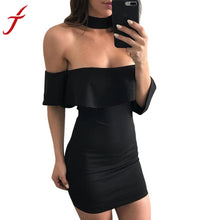 Off Shoulder Summer Dress Women Sexy Lotus Leaf Mini Black Party Dress Slim Clothes for Women plus size#LSN