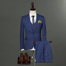 2018 High Quality Mens Fashion England Style Slim Fit Suits Male Three pieces Single Button Plaid Formal Set Blazer+Pant+Vest