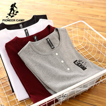 Pioneer Camp new long sleeve button T-shirt men brand-clothing casual print T shirt male top quality stretch Tshirt ACT701191