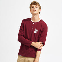 Pioneer Camp new long sleeve button T-shirt men brand-clothing casual print T shirt male top quality stretch Tshirt ACT701191