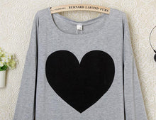 Fashion Women Love Heart Printed Long Sleeved Round Neck