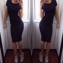 Women Fashion Sexy Solid Short Sleeve  Slim Dress