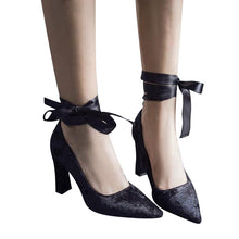 HEE GRAND Women Thick Heel Pumps Ribbon Tie Flock Vamp Elegant Lady's Heel Style Women Fashion Shoes size 34-49 WXG494