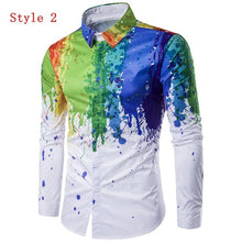 Plus Size 3XL Men Shirt 3D Ink Print Long Sleeve Autumn Spring Casual Slim Fit Hip Pop Streetwear Fashion Dress Shirts Male Top