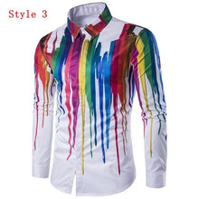 Plus Size 3XL Men Shirt 3D Ink Print Long Sleeve Autumn Spring Casual Slim Fit Hip Pop Streetwear Fashion Dress Shirts Male Top