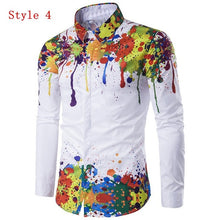 Plus Size 3XL Men Shirt 3D Ink Print Long Sleeve Autumn Spring Casual Slim Fit Hip Pop Streetwear Fashion Dress Shirts Male Top