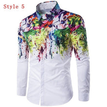 Plus Size 3XL Men Shirt 3D Ink Print Long Sleeve Autumn Spring Casual Slim Fit Hip Pop Streetwear Fashion Dress Shirts Male Top