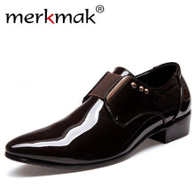 Merkmak Luxury brand Patent Leather Men Business Dress Shoes Black Brown Oxford Shoes Breathable Formal Wedding Footwear