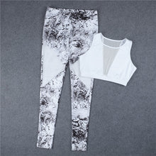 Europe and the United States ink painting outdoor running sports fitness stretch tight mesh yarn splicing set