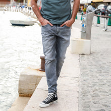 SIMWOOD 2018 Spring Scratched Jeans Men Slim Fit Fashion High Quality Gray Denim Trousers Brand Clothing 180091