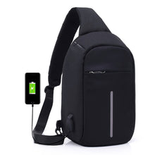 Anti-theft Sling Shoulder Bag with External USB Charge Crossbody Chest Bags Backpack for Cycling Hiking Outdoor Travel Men Casual Reflective Stripe Black