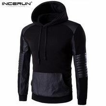 New Brand Sweatshirt Male 2018 Leather Stitching Mens Hoodies Sweatshirt Slim Cotton Men Casual Hooded Pullover Tracksuit XXL