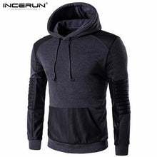 New Brand Sweatshirt Male 2018 Leather Stitching Mens Hoodies Sweatshirt Slim Cotton Men Casual Hooded Pullover Tracksuit XXL