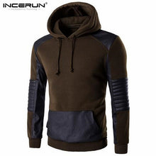 New Brand Sweatshirt Male 2018 Leather Stitching Mens Hoodies Sweatshirt Slim Cotton Men Casual Hooded Pullover Tracksuit XXL
