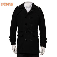 2018 Winter Warm Men's Long Business Smart Casual Trench Jackets Long Sleeve Double Breasted Belted Faux Woolen Coat Windbreaker