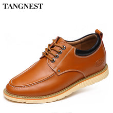 Tangnest Spring Men Leisure Dress Shoes Genuine Leather British Style 6 CM Height Increasing Breathable Elavator Shoes XMR2788