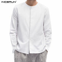 INCERUN Men's collarless shirt Cotton Linen Shirts Men Casual Long-Sleeve Flat Chinese Shirt Men Slim Fit Homme Camisa Masculina