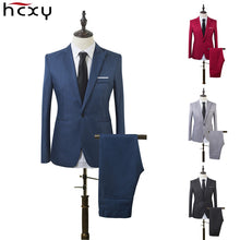 Business and Leisure Suit Men Two-piece Coat Trousers Suit Groom's Wedding Blazer + Long Pants Men's Suits 7 Colors