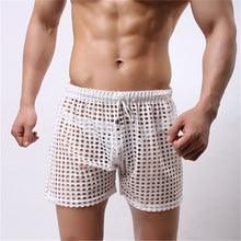 2018 Hot Sale Sexy Men Hollow Out Drawstring Lounge Shorts Mens Casual Slim Fit Solid See Through Breathable Comfortable Shorts