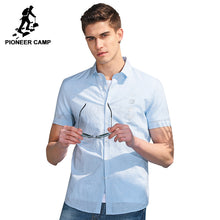 Pioneer Camp new summer casual shirt men brand clothing solid short sleeve shirt male top quality light blue shirts ADC701037