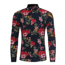 2018 Retro Floral Printed Man Casual Shirts Fashion Classic Men Dress Shirt Breathable Men's Long Sleeve Shirt chemise homme