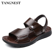 Tangnest Men Sandals Genunie Leather Slip On Gladiators Casual Men Summer Slides Comfortable Beach Sandals XML247