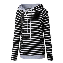 Bursts Stripes Stitching Hooded Sweatshirt Casual Women's Hoodies Blouse Pocket Plus Size Tops