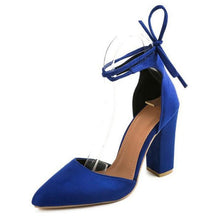 HEE GRAND 2018 New Women Thick Heel Summer Shoes Pointed Toe Cross-tied Ankle Lace Flock Vamp Lady's Mujer Fashion Pumps XWZ4925