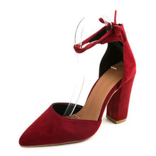 HEE GRAND 2018 New Women Thick Heel Summer Shoes Pointed Toe Cross-tied Ankle Lace Flock Vamp Lady's Mujer Fashion Pumps XWZ4925