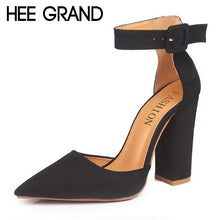 HEE GRAND 2018 New Women Thick Heel Pumps with Buckle Flock Vamp Elegant Lady's Ankle Lace Women Fashion Sandals XWZ4924